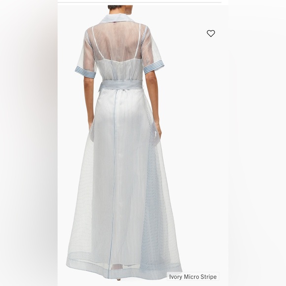 STAUD Millie Belted Striped Blue and White Maxi Organza Dress - Picture 3 of 16